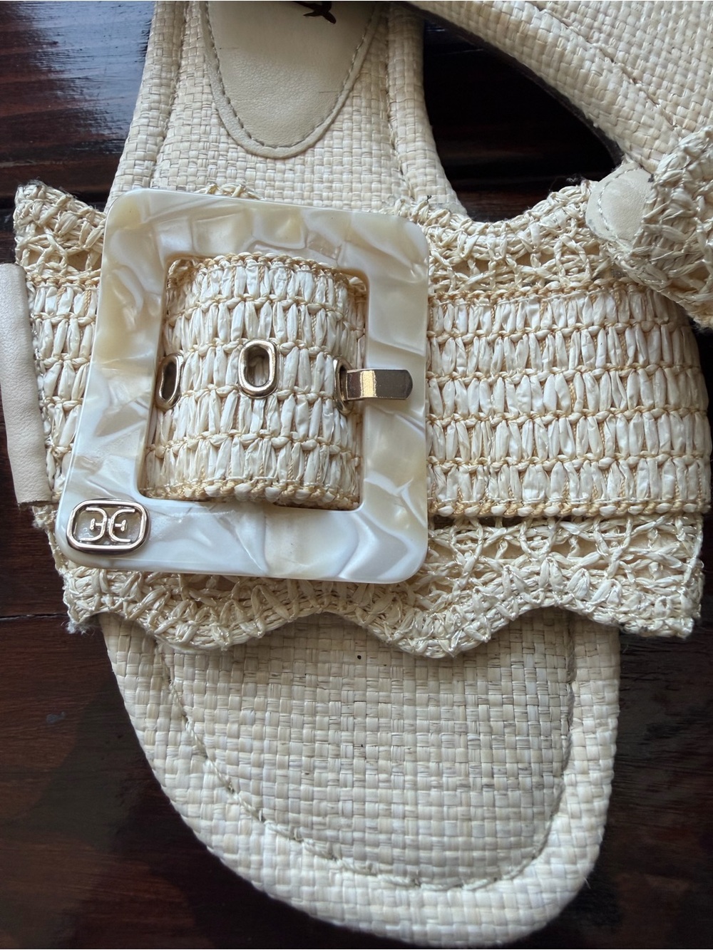 Sam Edelman Bambi Beige Linen Raffia Slide Sandals with Buckle Size 8.5 - Picture 3 of 8